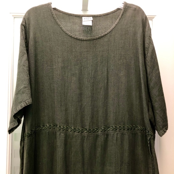 🎉2HP🎉 MARC+WARE Woman 100% Linen A-Line Maxi Dress Olive Green Vintage Plus 2X - Picture 5 of 11